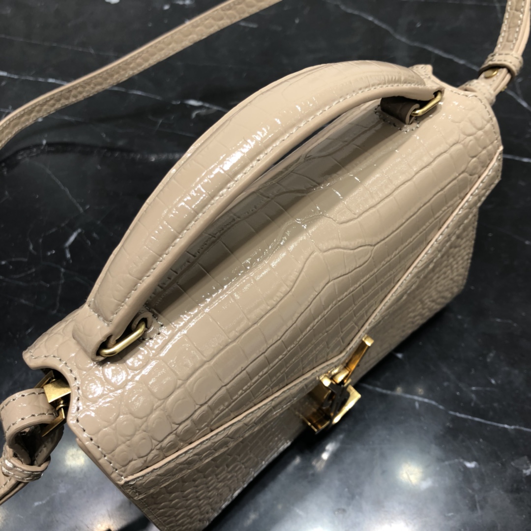 Saint Laurent Cassandera Mini Crocodile Embossed Bright Calfskin Handbag Shoulder Bag Apricot 623930